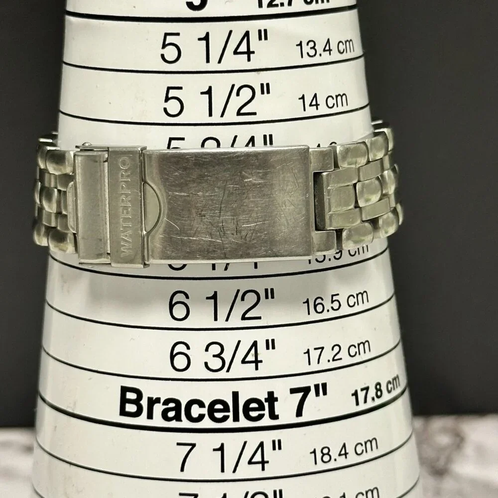 Vintage Guess Waterpro Watch Women Silver Tone Date Window New Battery 6.5 Inch